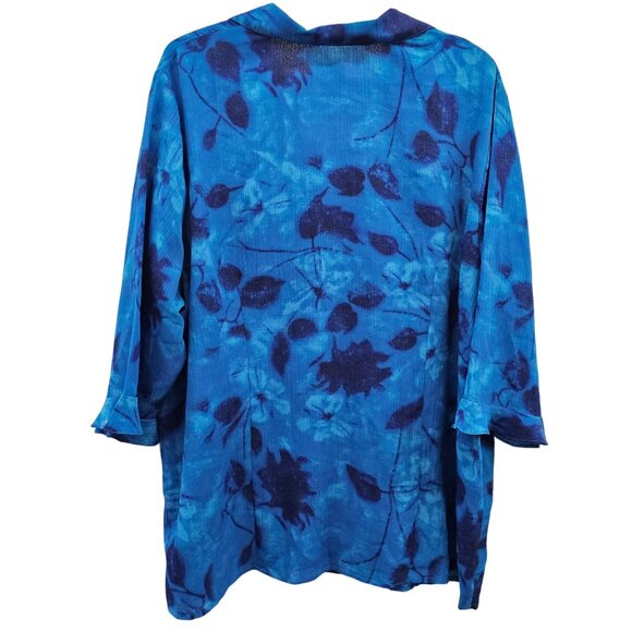 Reitman's Womens Blue Floral Flutter Sleeve Blouse Size 22 - Picture 3 of 10